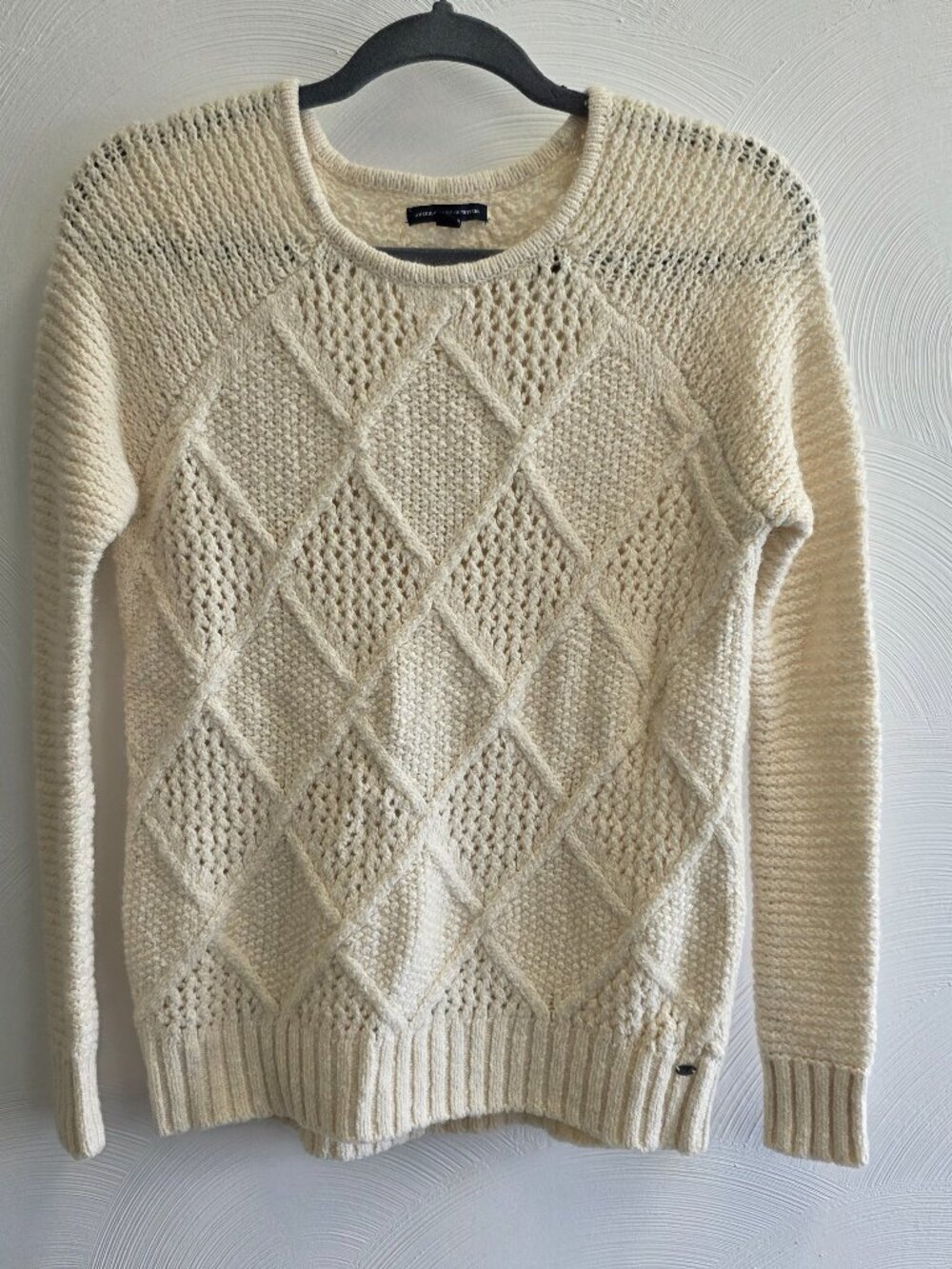 AMERICAN EAGLE OUTFITTERS Open Knit Diamond Pattern Cream Sweater XXS